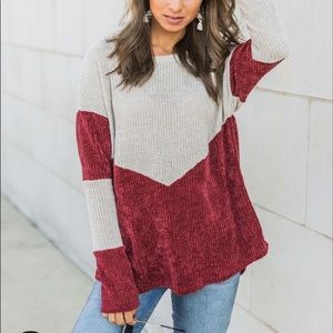 Give Me Joy Burgundy Chevron Color Block Sweater